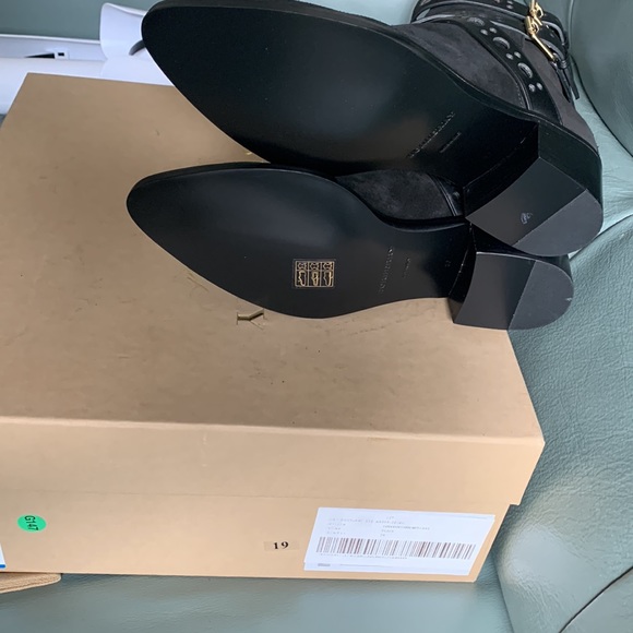 BURBERRY Black Suede Metal Logo Ankle Boots - Picture 15 of 15